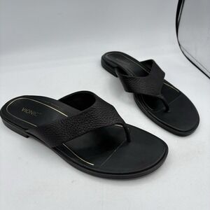 Vionic Slide Shoes Womens Size 11 Black Agave Leather Thong Flip Flops Sandals